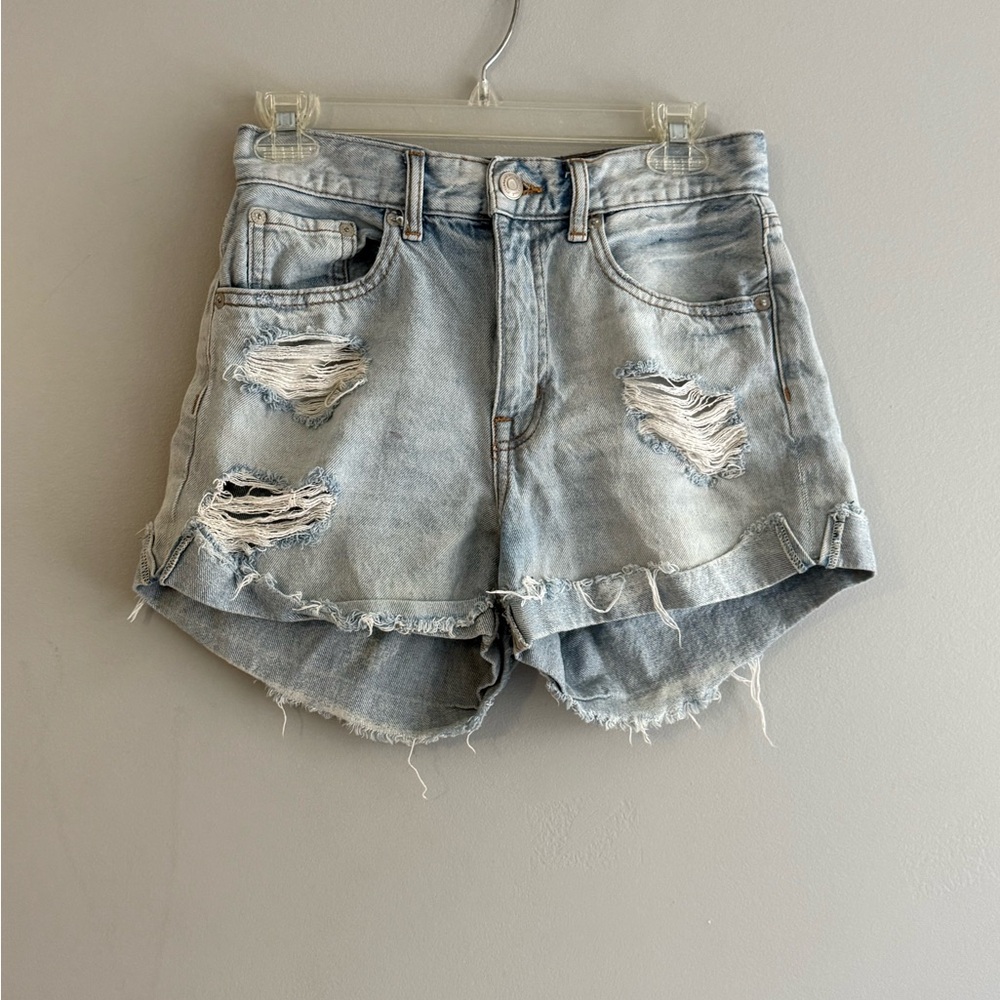 Aeropostale mom short Light Blue Distressed High-Rise Denim Shorts